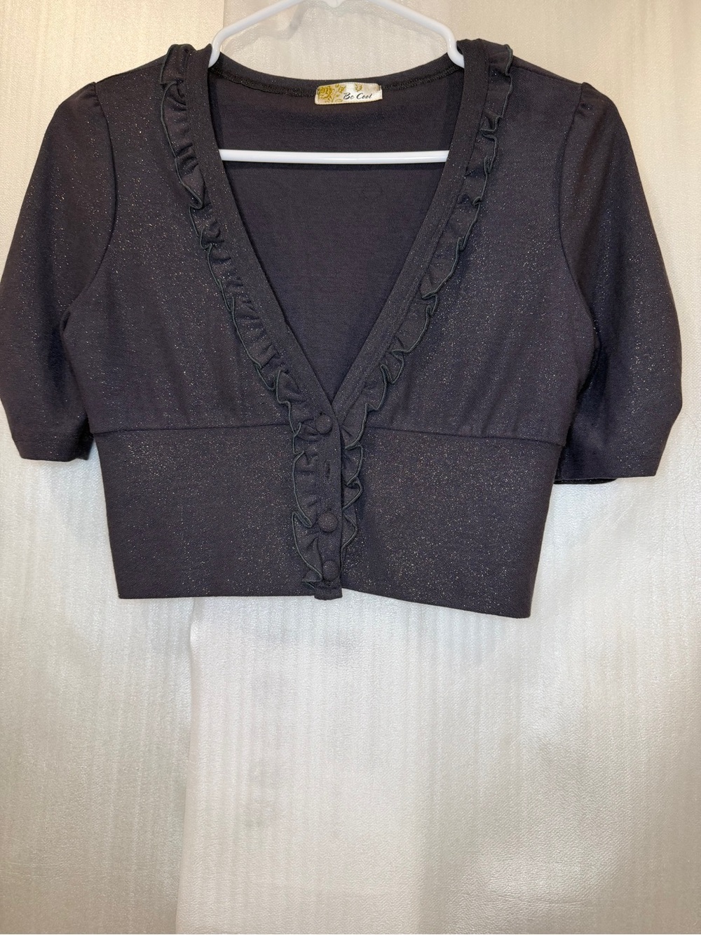 BE COOL Shimmer Ruffle Crop Bolero Cardigan Shrug VNeck Top